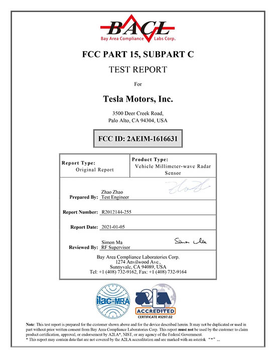 特斯拉向FCC提交申請